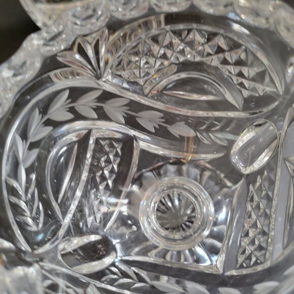 Vintage Crystal Sugar & Creamer Set With Etched Floral Design - Picture 2 of 16